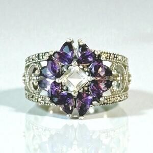 Bradford Exchange 925 Sterling Ring Simulated Amethyst Cluster Size 7